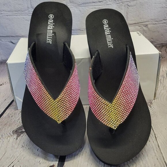 Olivia Miller Women's Davoli Rhinestone Flip Flop Sandals - Picture 1 of 8